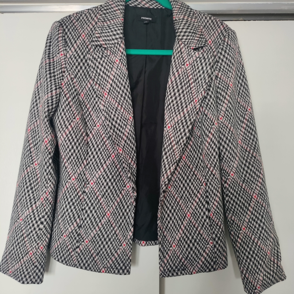 Premise Stylish Black and White Plaid Women's Jacket